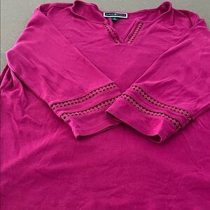 Karen Scott Pink/Fucsia Long Sleeve Top with Crochet Details sz XL